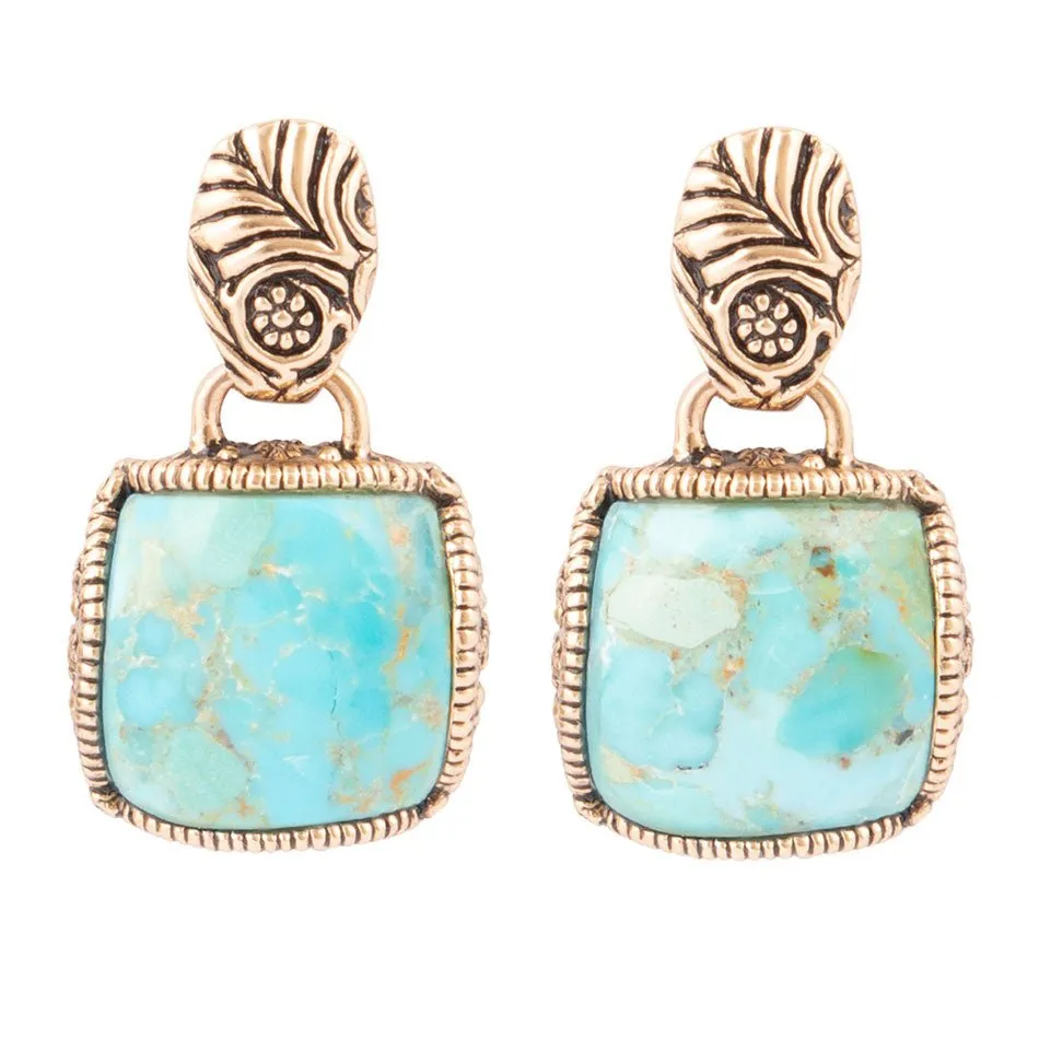 Carved Blue Turquoise Golden Drop Earrings sold by Barse