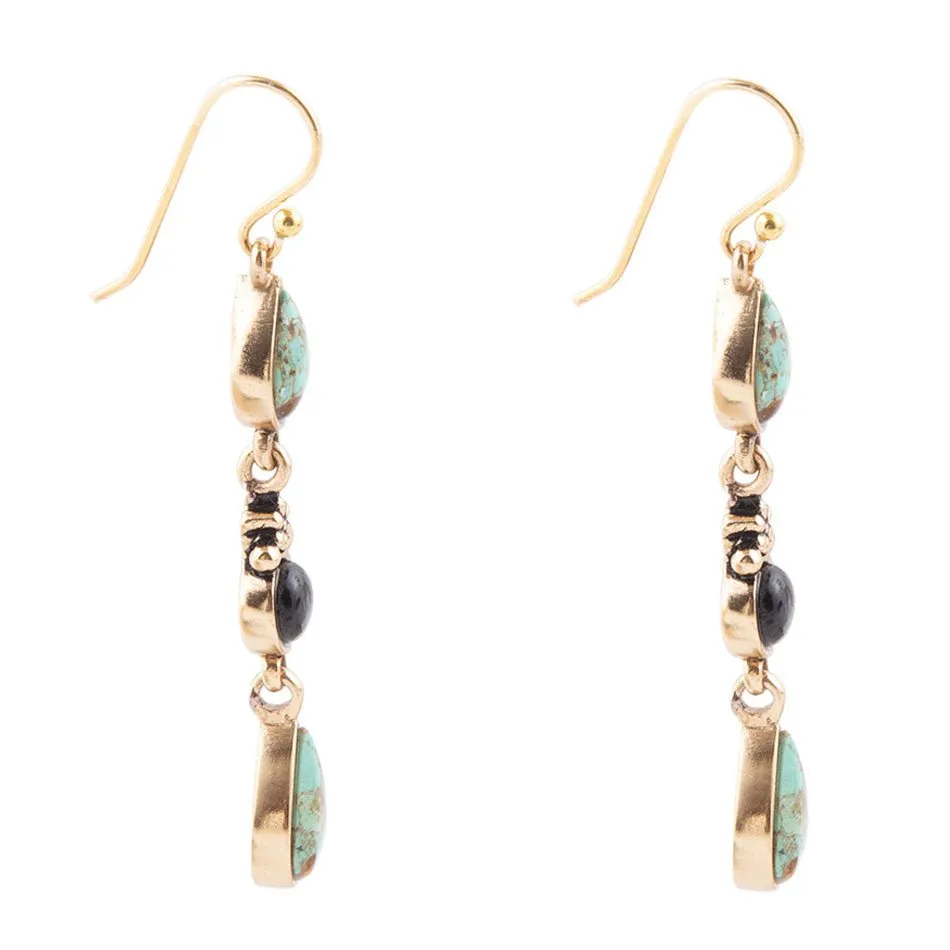 Barcelona Blue Turquoise and Black Onyx Linear Drop Golden Earrings sold by Barse product image thumbnail 4