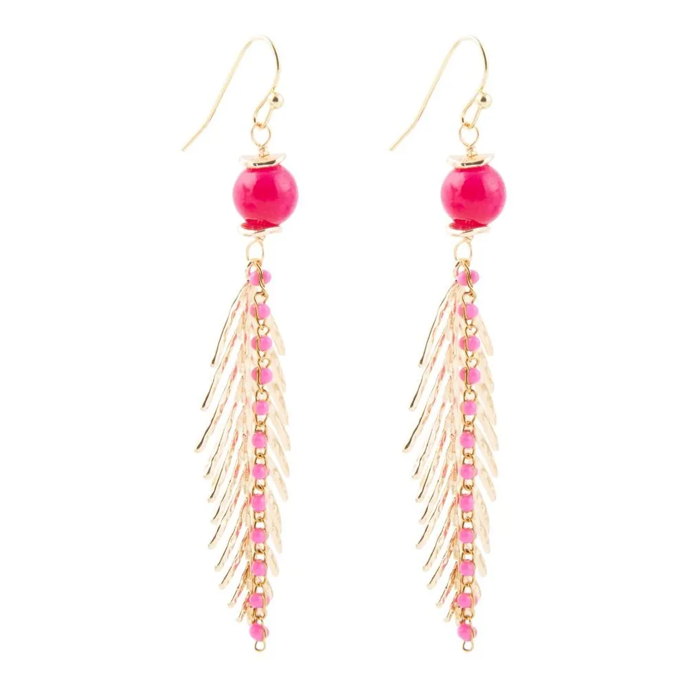 Peony Fuchsia Pink Jade Feather Drop Earrings sold by Barse product image thumbnail 3