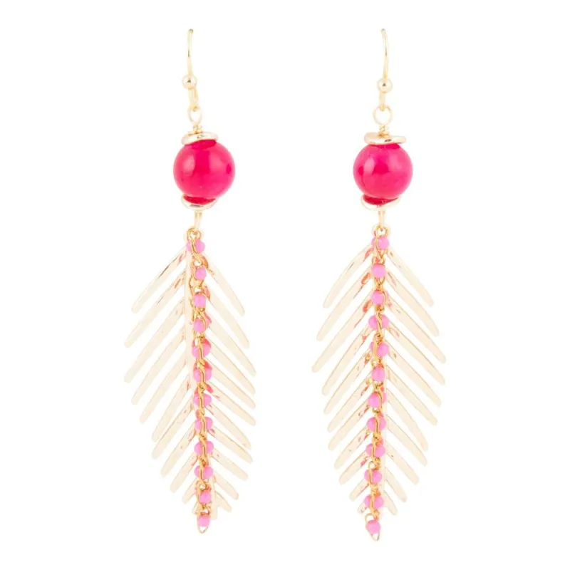 Peony Fuchsia Pink Jade Feather Drop Earrings sold by Barse