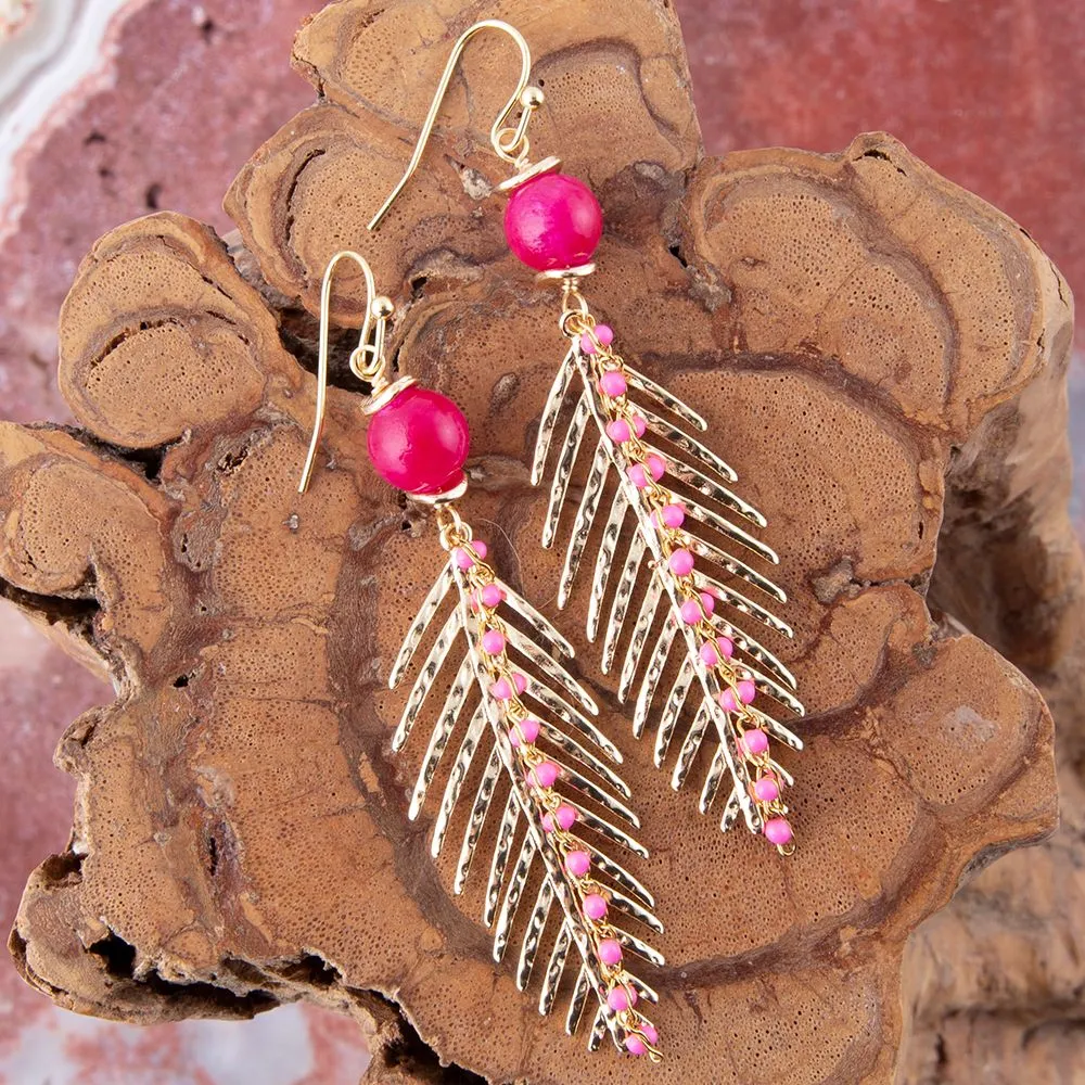 Peony Fuchsia Pink Jade Feather Drop Earrings sold by Barse product image thumbnail 2