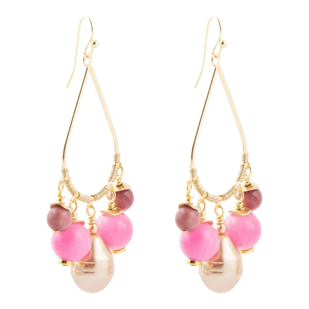 Peony Fuchsia Pink Jade Golden Drop Earrings sold by Barse product image thumbnail 3