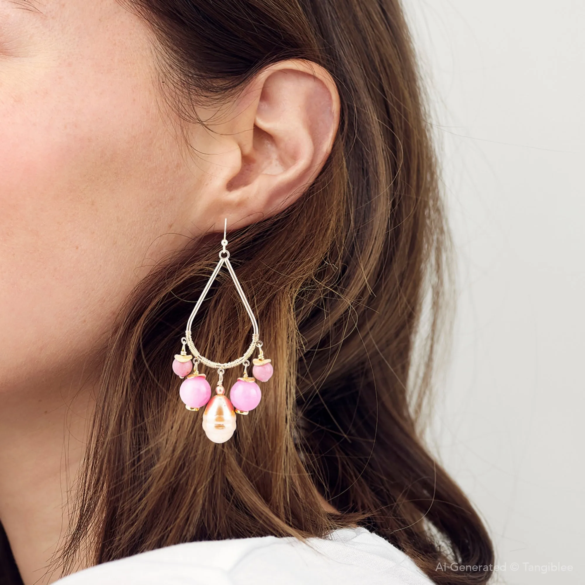 Peony Fuchsia Pink Jade Golden Drop Earrings sold by Barse product image thumbnail 4