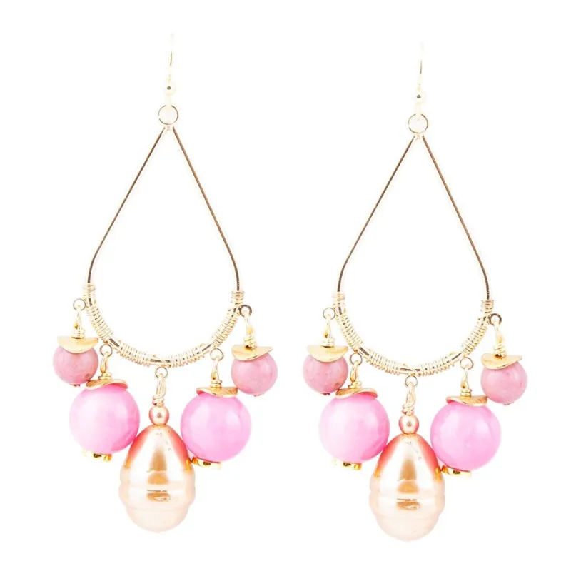 Peony Fuchsia Pink Jade Golden Drop Earrings sold by Barse