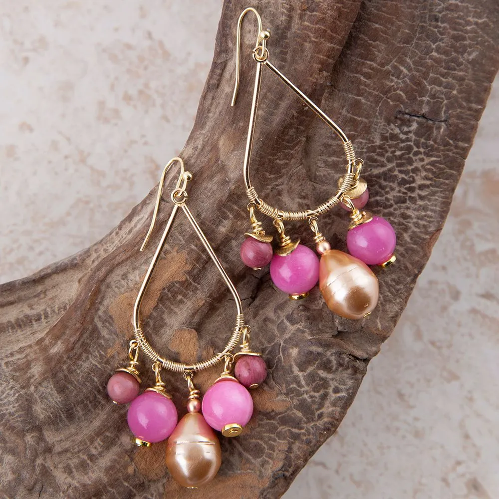 Peony Fuchsia Pink Jade Golden Drop Earrings sold by Barse product image thumbnail 2