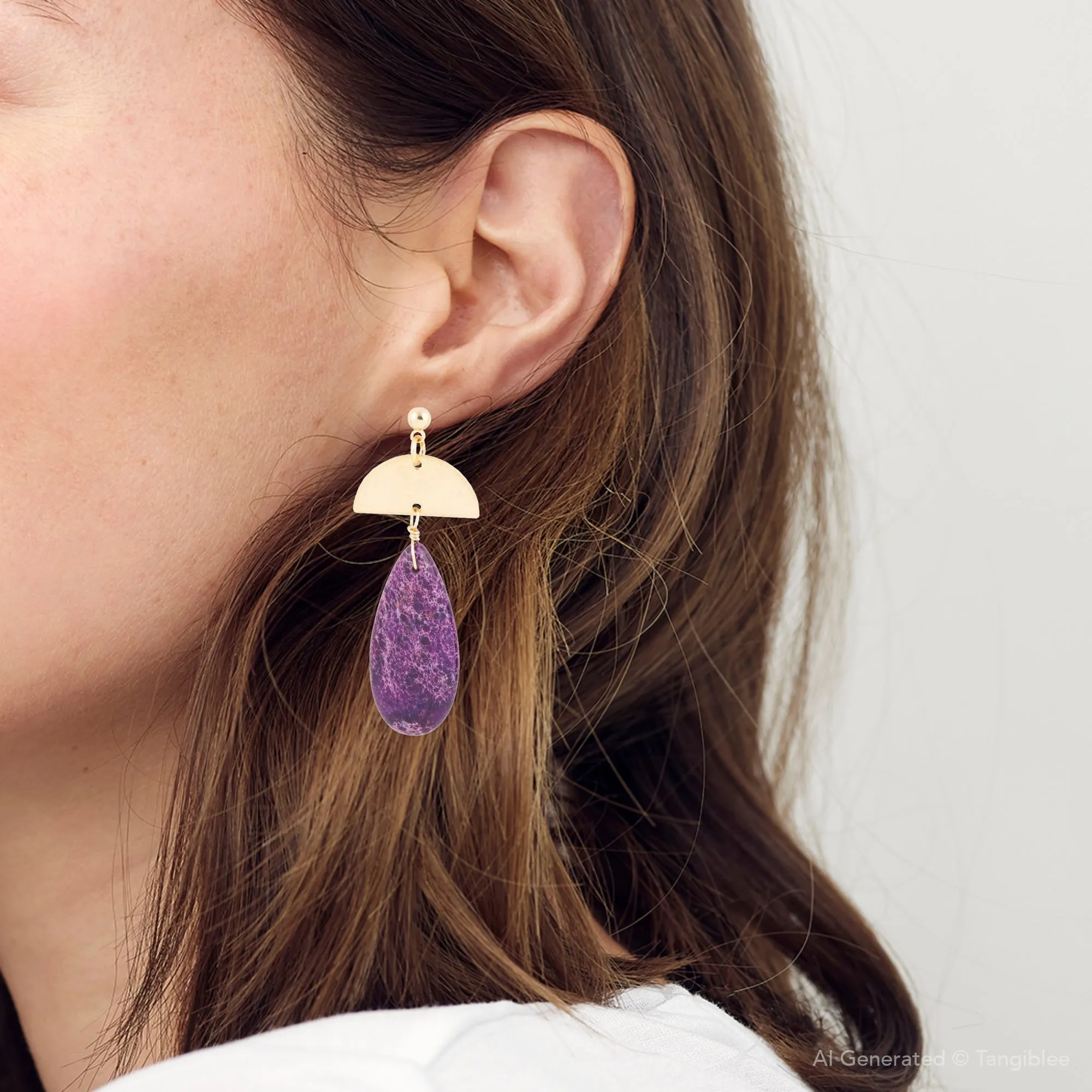 Prescott Purple Jasper Golden Drop Earrings sold by Barse product image thumbnail 4