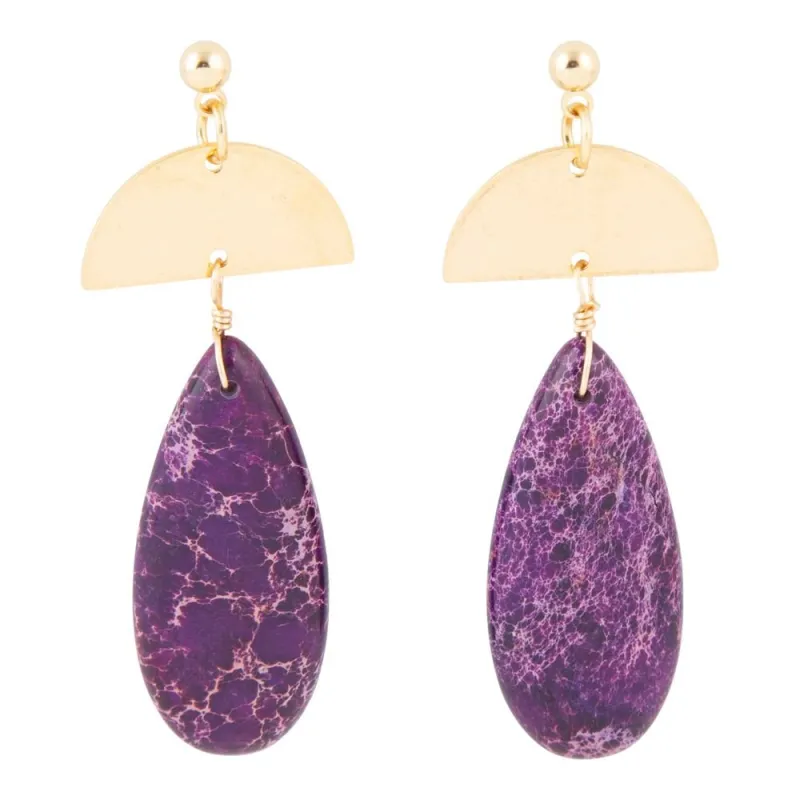 Prescott Purple Jasper Golden Drop Earrings sold by Barse
