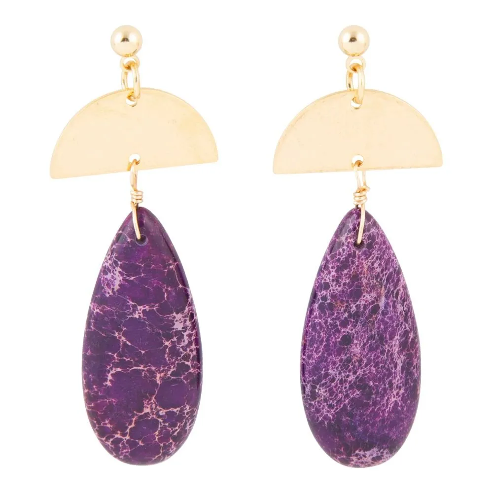 Prescott Purple Jasper Golden Drop Earrings sold by Barse