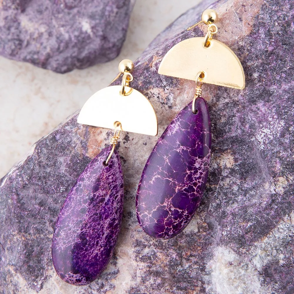 Prescott Purple Jasper Golden Drop Earrings sold by Barse product image thumbnail 2