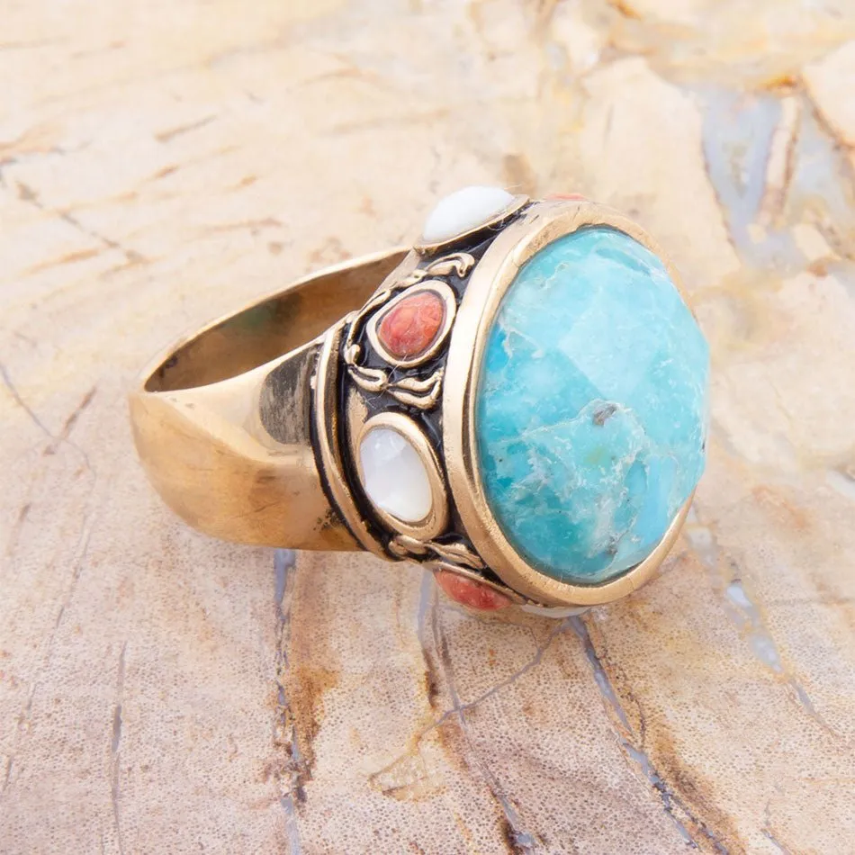 Champs Blue Turquoise and Coral Golden Statement Ring sold by Barse product image thumbnail 3