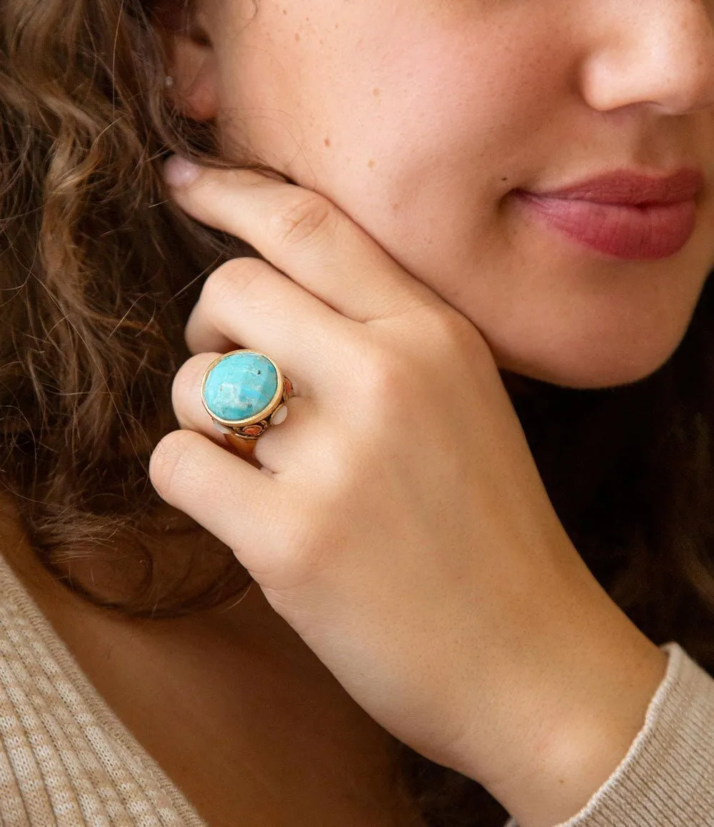 Champs Blue Turquoise and Coral Golden Statement Ring sold by Barse product image thumbnail 2
