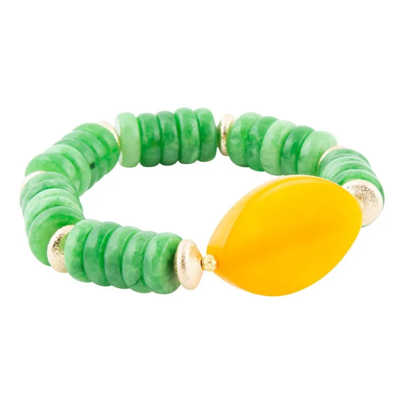 Apricot Green Agate Chunky Golden Bracelet sold by Barse