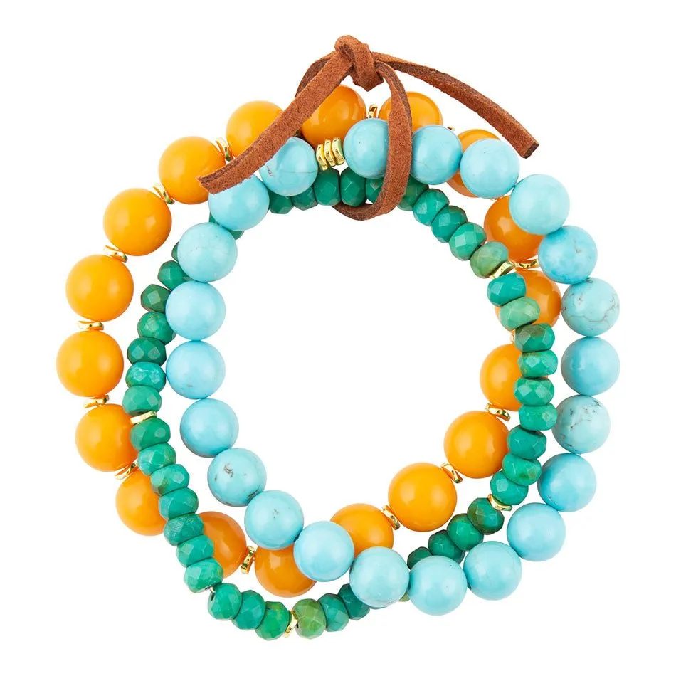 Apricot Blue Teals Triple Golden Bracelet Set sold by Barse product image thumbnail 4