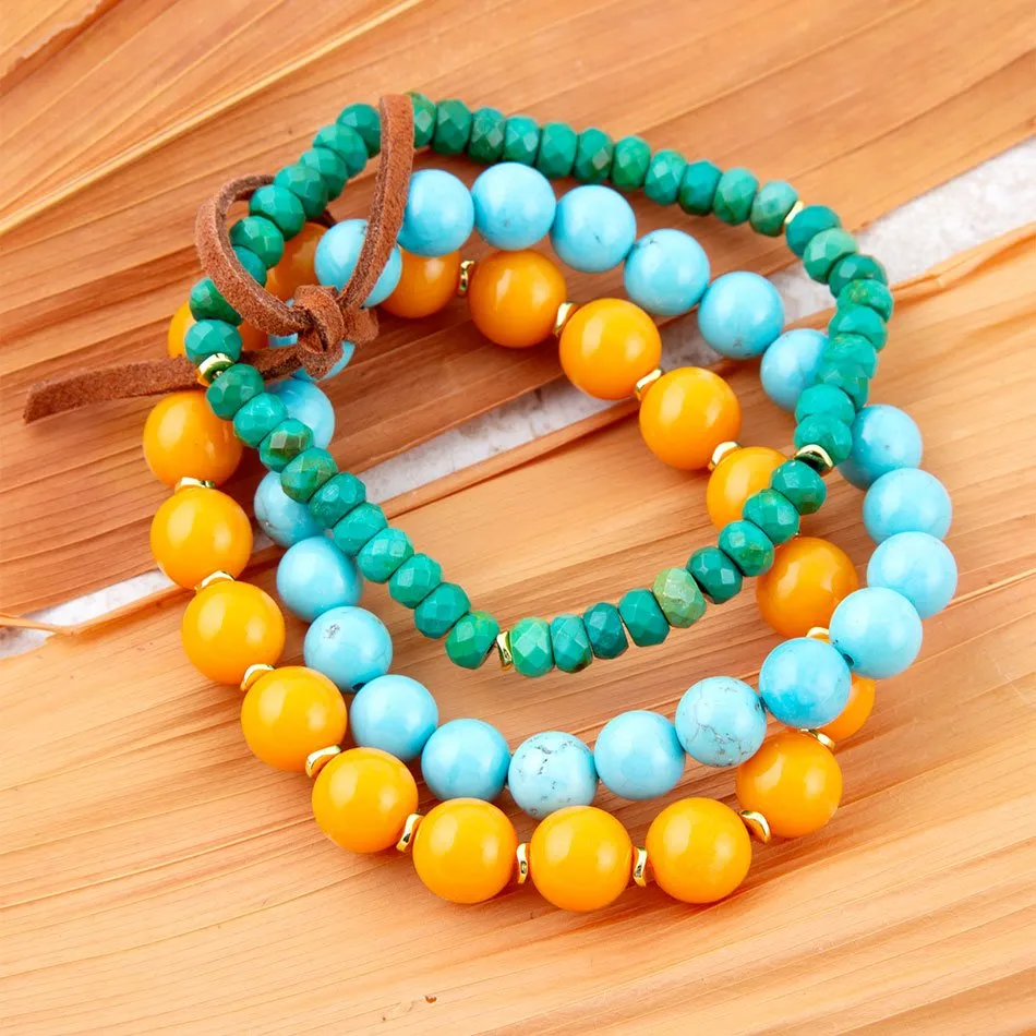 Apricot Blue Teals Triple Golden Bracelet Set sold by Barse product image thumbnail 3