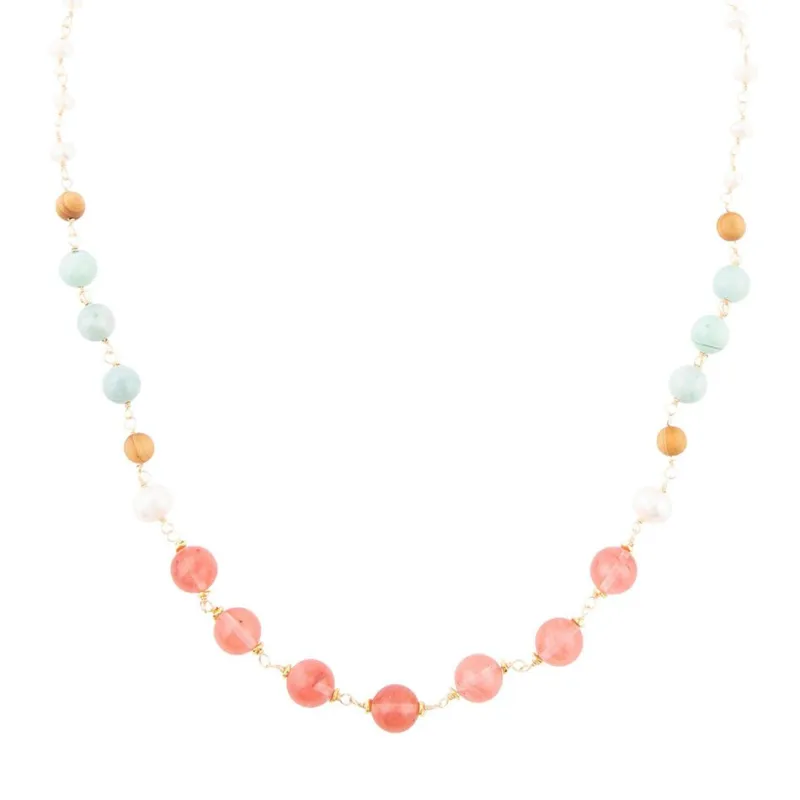 Watermelon Kiss Mint Jasper Golden Long Necklace sold by Barse