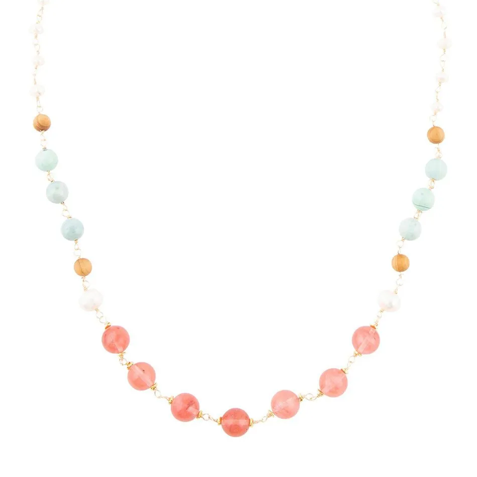 Watermelon Kiss Mint Jasper Golden Long Necklace sold by Barse