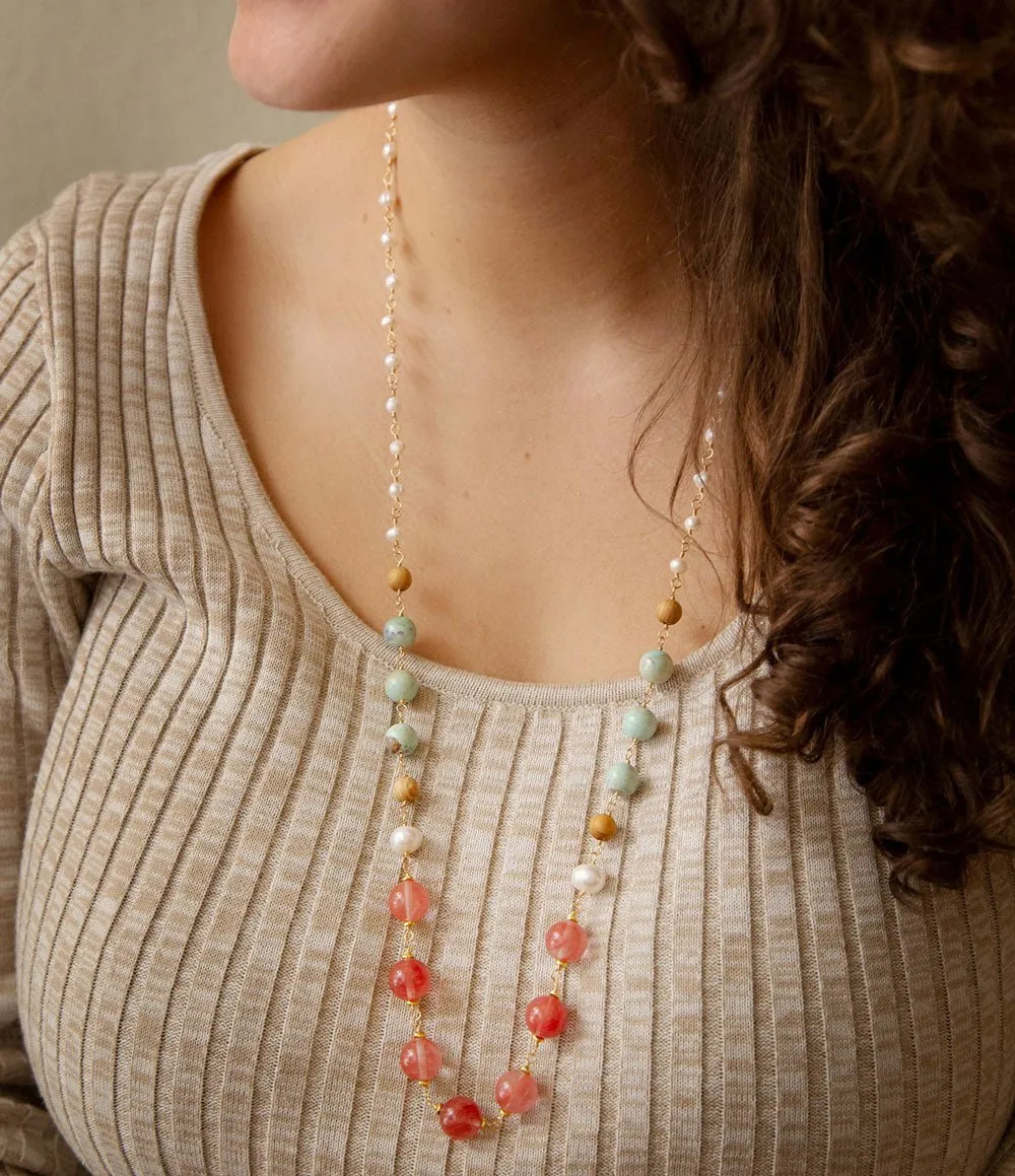 Watermelon Kiss Mint Jasper Golden Long Necklace sold by Barse product image thumbnail 2