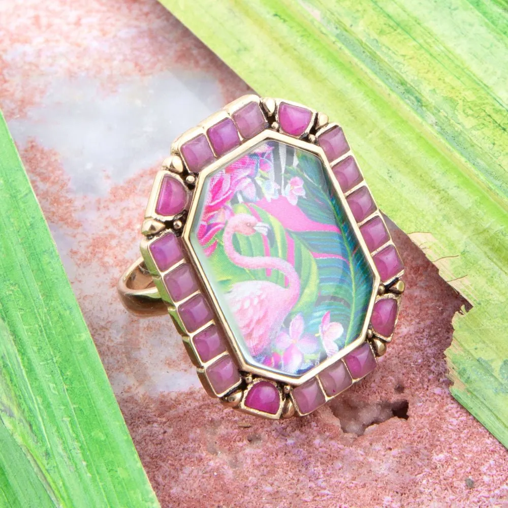 Flamingo Pink Agate Golden Statement Ring sold by Barse product image thumbnail 4