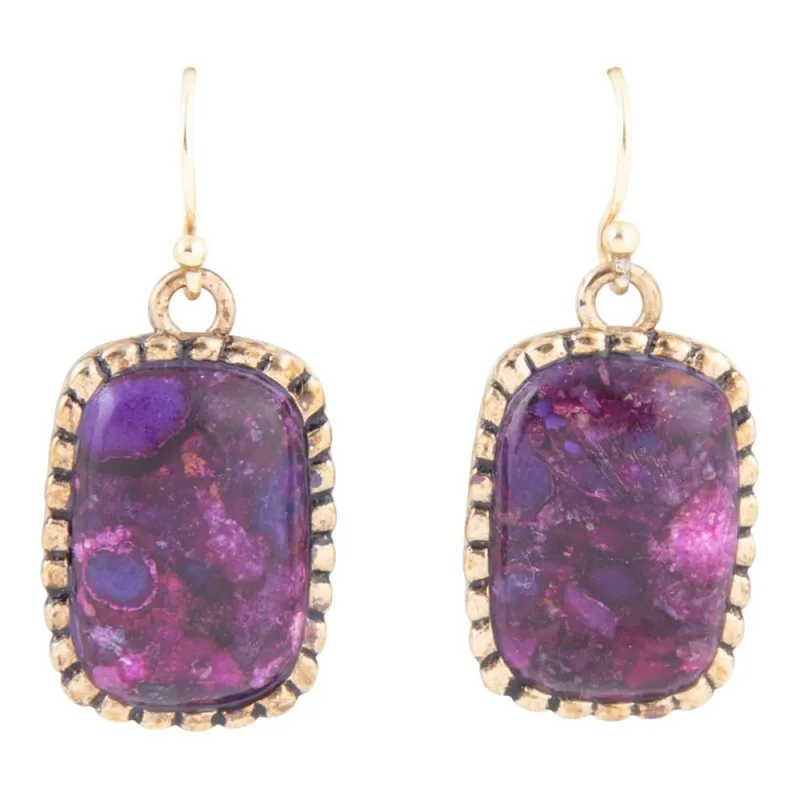 Luminous Purple Turquoise Golden Drop Earrings sold by Barse