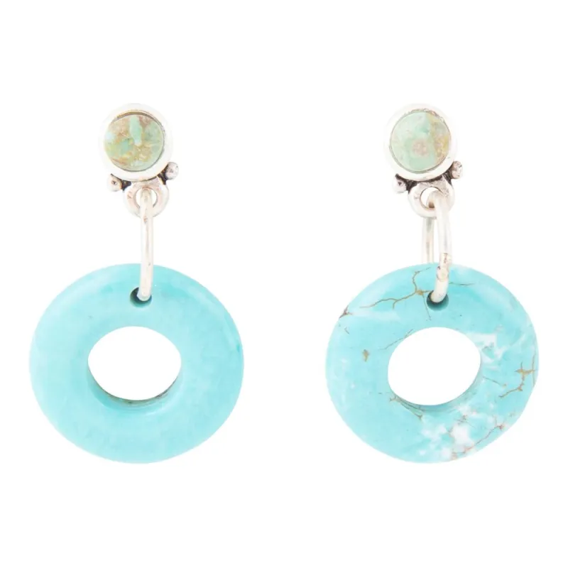 Blue Magnesite Donut Sterling Silver Drop Earrings sold by Barse