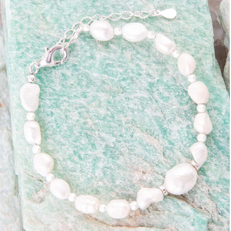White Pearl Beaded Sterling Silver Bracelet sold by Barse product image thumbnail 2