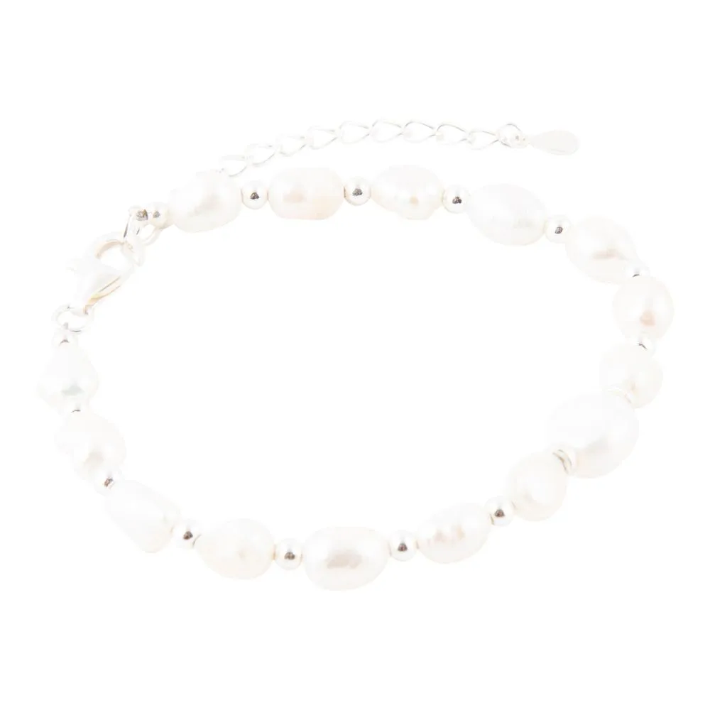 White Pearl Beaded Sterling Silver Bracelet sold by Barse