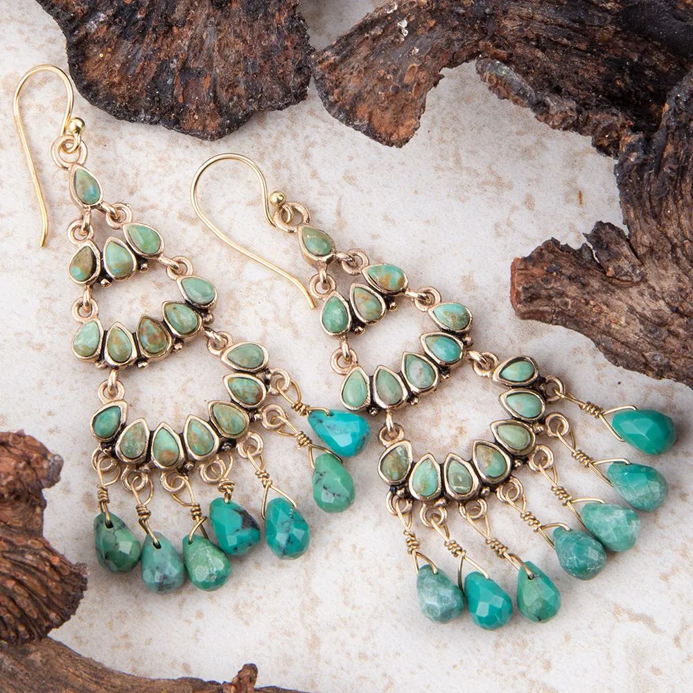 Triple the Blue Turquoise Golden Chandelier Earrings sold by Barse product image thumbnail 2