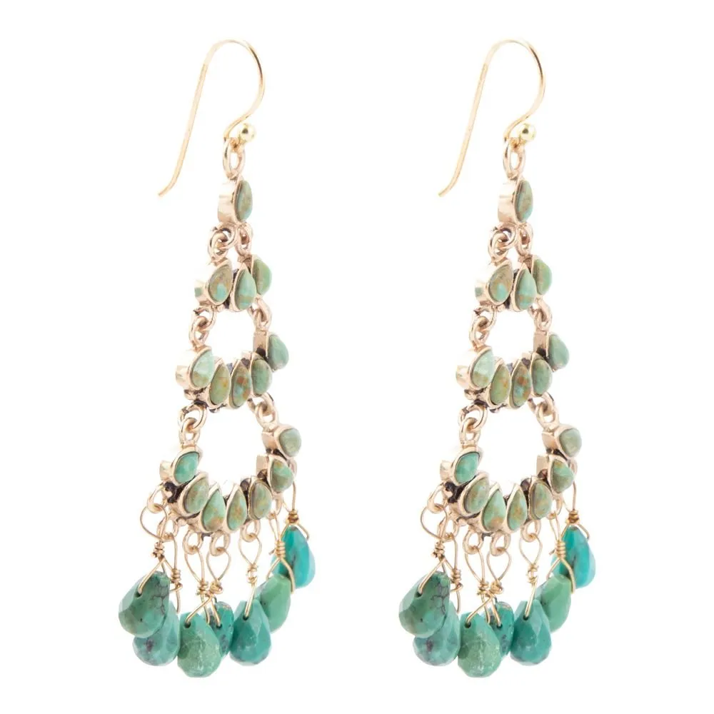 Triple the Blue Turquoise Golden Chandelier Earrings sold by Barse product image thumbnail 3