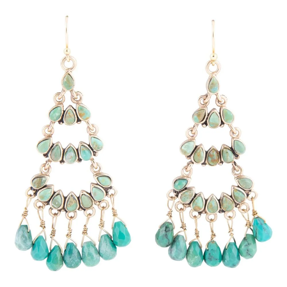 Triple the Blue Turquoise Golden Chandelier Earrings sold by Barse