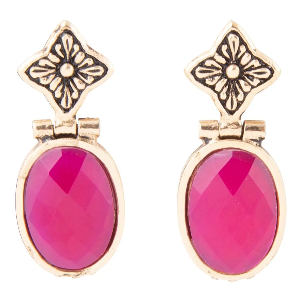 Golden Flower Pink Agate Drop Earrings sold by Barse