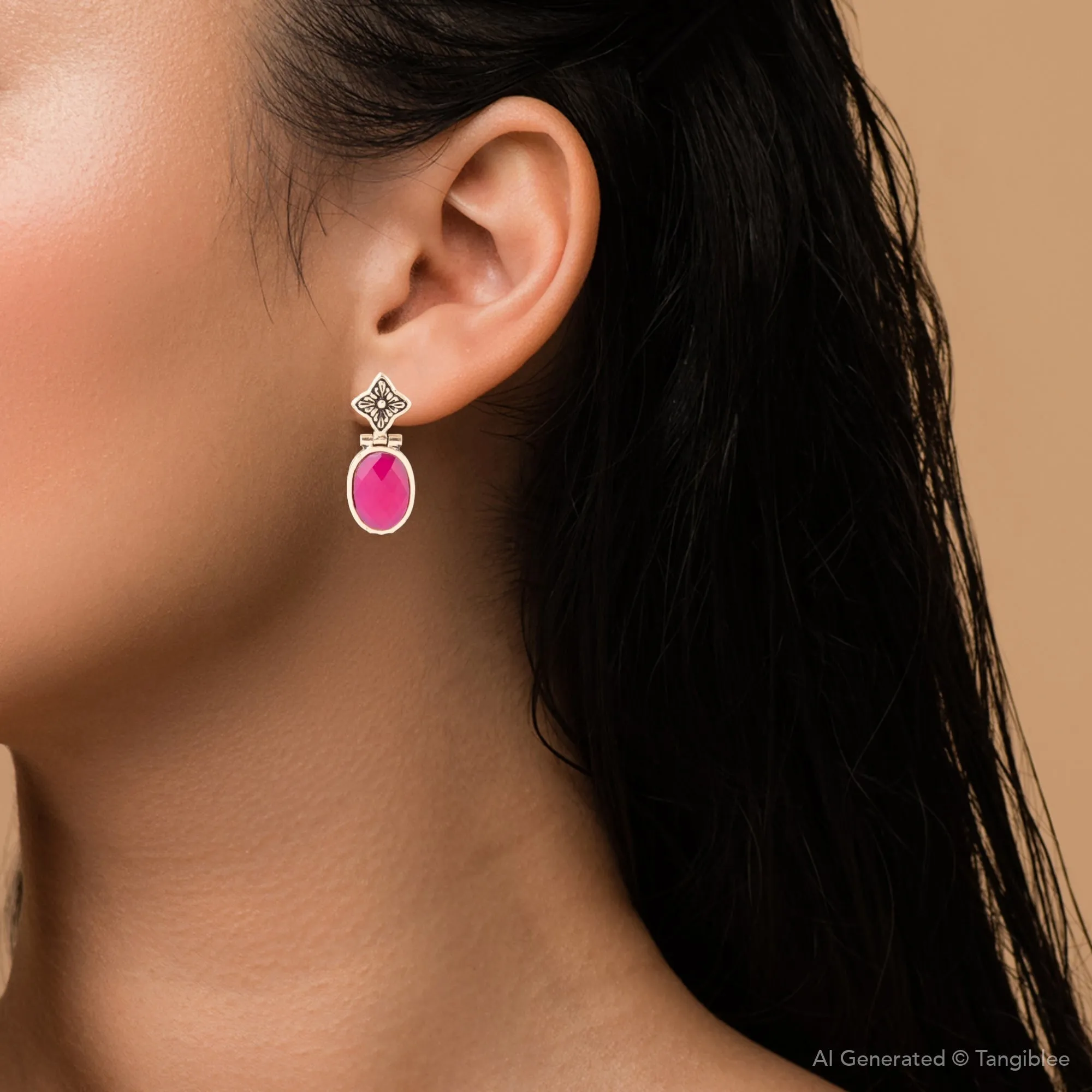 Golden Flower Pink Agate Drop Earrings sold by Barse product image thumbnail 4