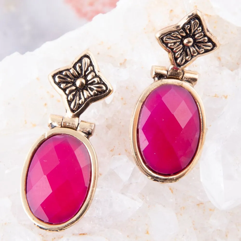 Golden Flower Pink Agate Drop Earrings sold by Barse product image thumbnail 2