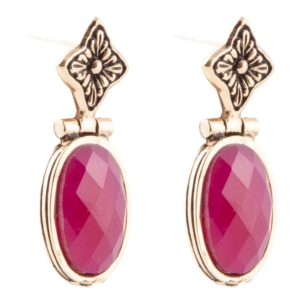 Golden Flower Pink Agate Drop Earrings sold by Barse product image thumbnail 3