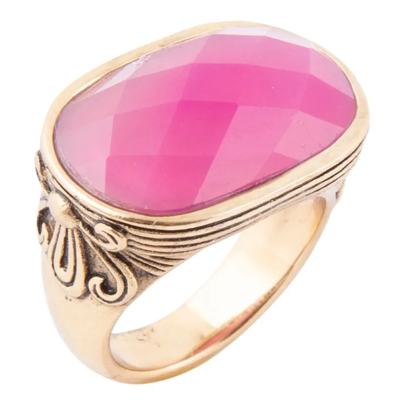Golden Flower Pink Agate Statement Ring sold by Barse