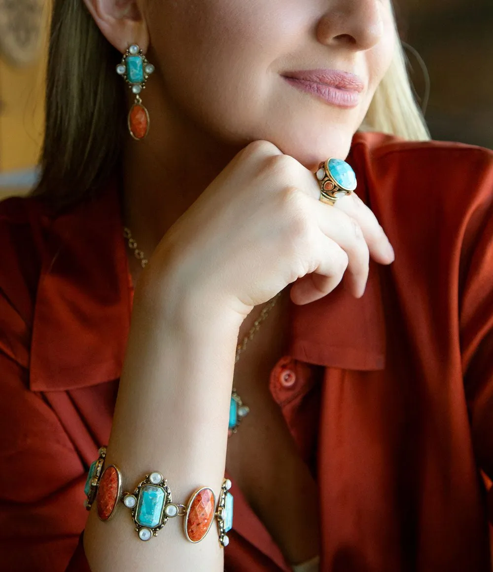 Champs Blue turquoise and Orange Coral Golden Link Bracalet sold by Barse product image thumbnail 2