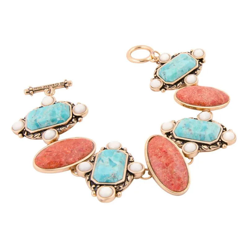 Champs Blue turquoise and Orange Coral Golden Link Bracalet sold by Barse