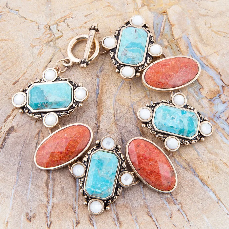 Champs Blue turquoise and Orange Coral Golden Link Bracalet sold by Barse product image thumbnail 4