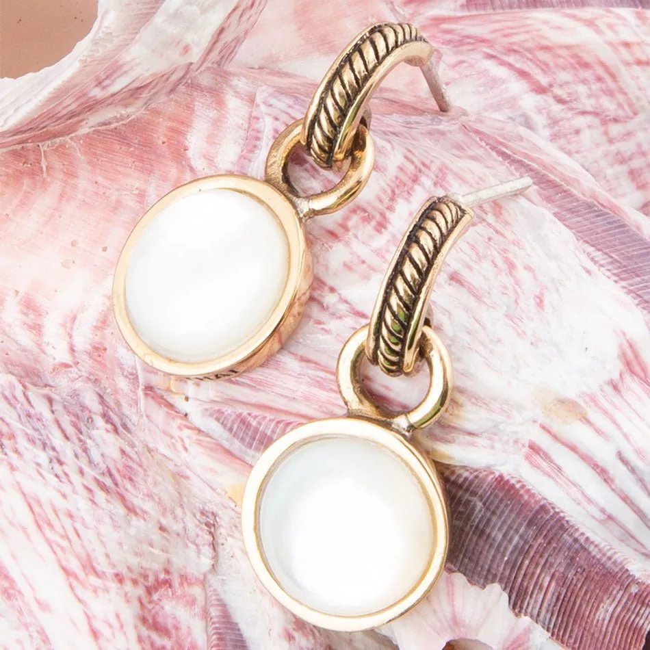 White Mother of Pearl Spotlight Golden Drop Earrings sold by Barse product image thumbnail 4