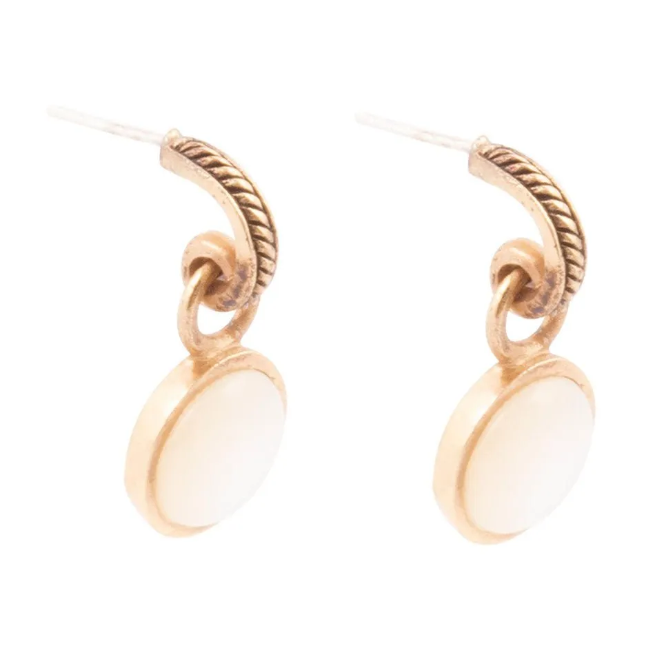 White Mother of Pearl Spotlight Golden Drop Earrings sold by Barse product image thumbnail 3