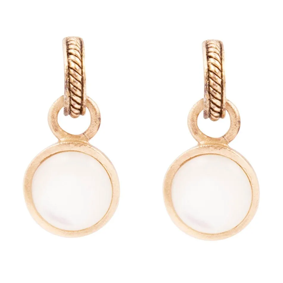 White Mother of Pearl Spotlight Golden Drop Earrings sold by Barse