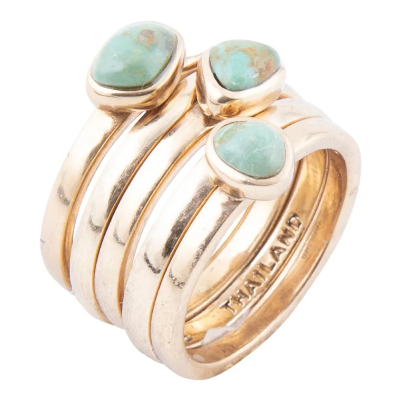 Blue Turquoise Golden Stacking Ring Set made by Barse