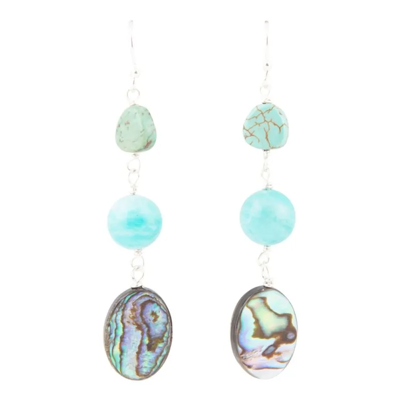 Multicolor Abalone and Blue Magnesite Sterling Silver Drop Earrings sold by Barse