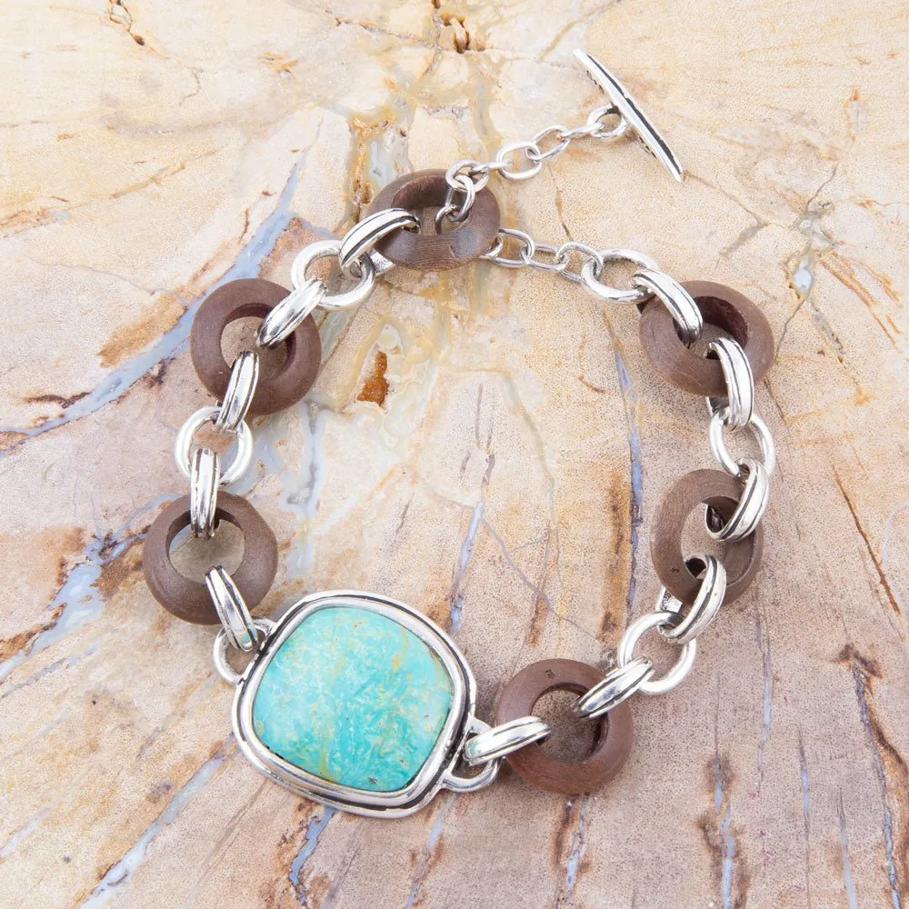Precious Turquoise and Wood Sterling Silver Toggle Bracelet sold by Barse product image thumbnail 2