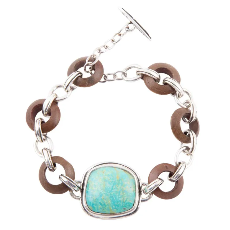 Precious Turquoise and Wood Sterling Silver Toggle Bracelet sold by Barse