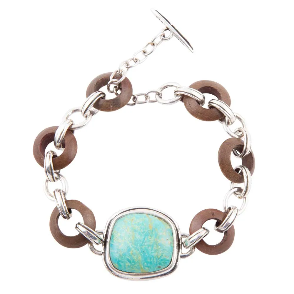 Precious Turquoise and Wood Sterling Silver Toggle Bracelet sold by Barse