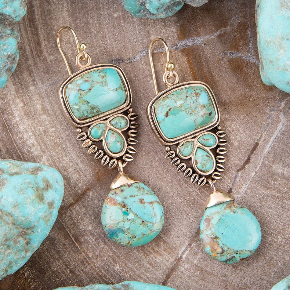 Imara Blue Turquoise and Golden Statement Earrings sold by Barse product image thumbnail 2