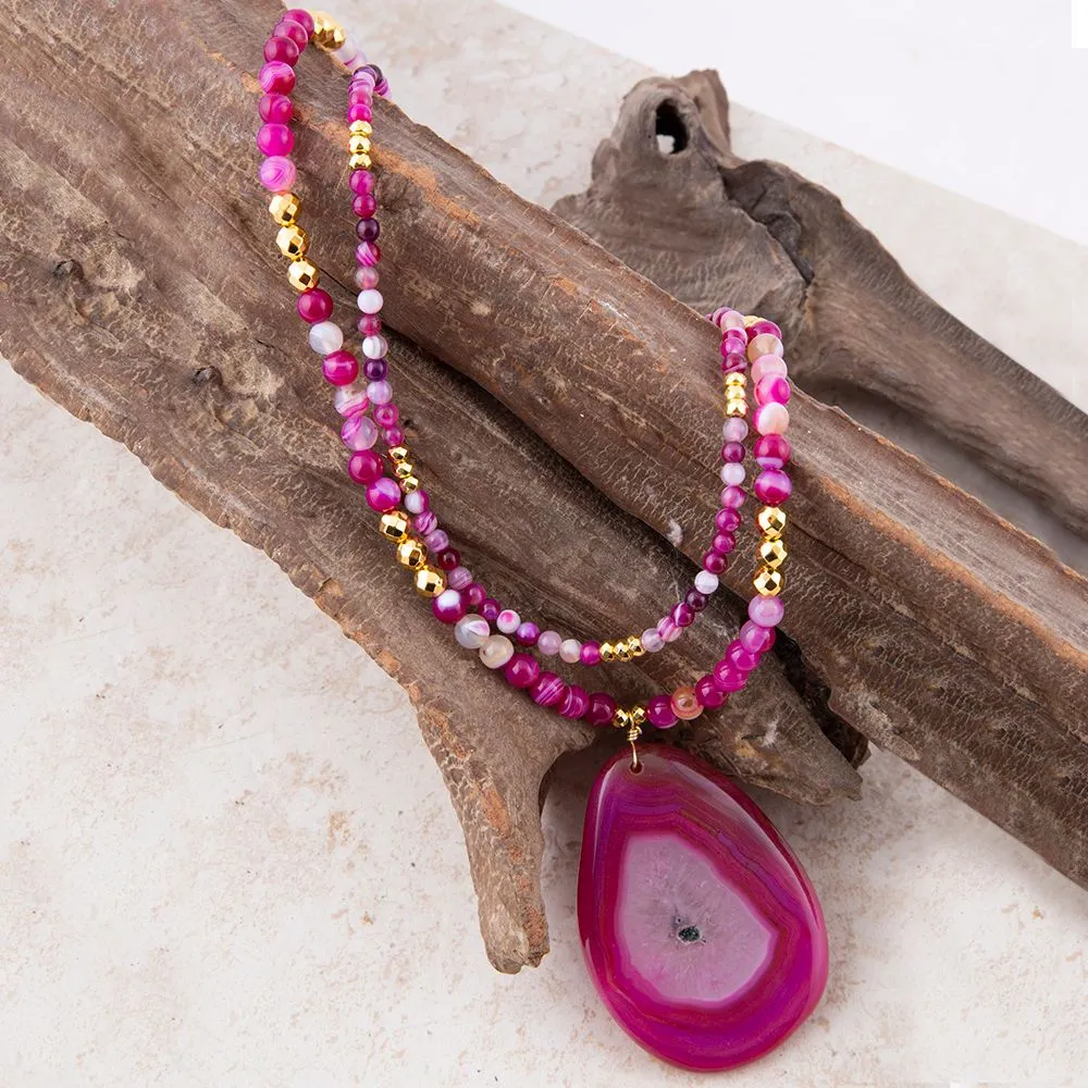 Pink Agate Golden Pendant Necklace sold by Barse product image thumbnail 2