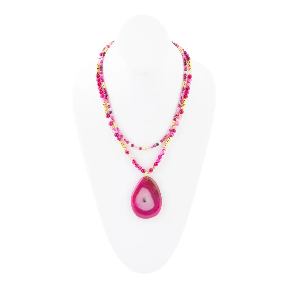 Pink Agate Golden Pendant Necklace sold by Barse product image thumbnail 3