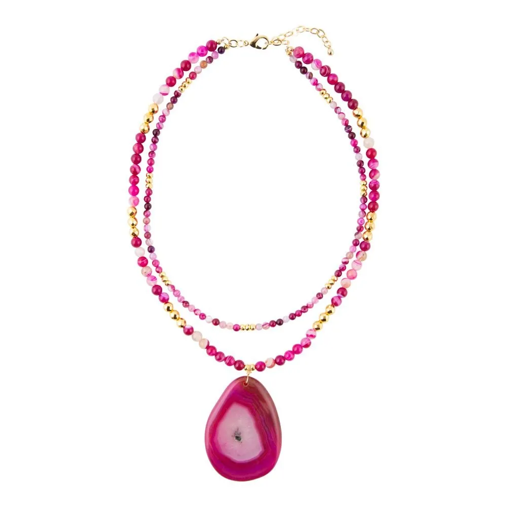 Pink Agate Golden Pendant Necklace sold by Barse product image thumbnail 4