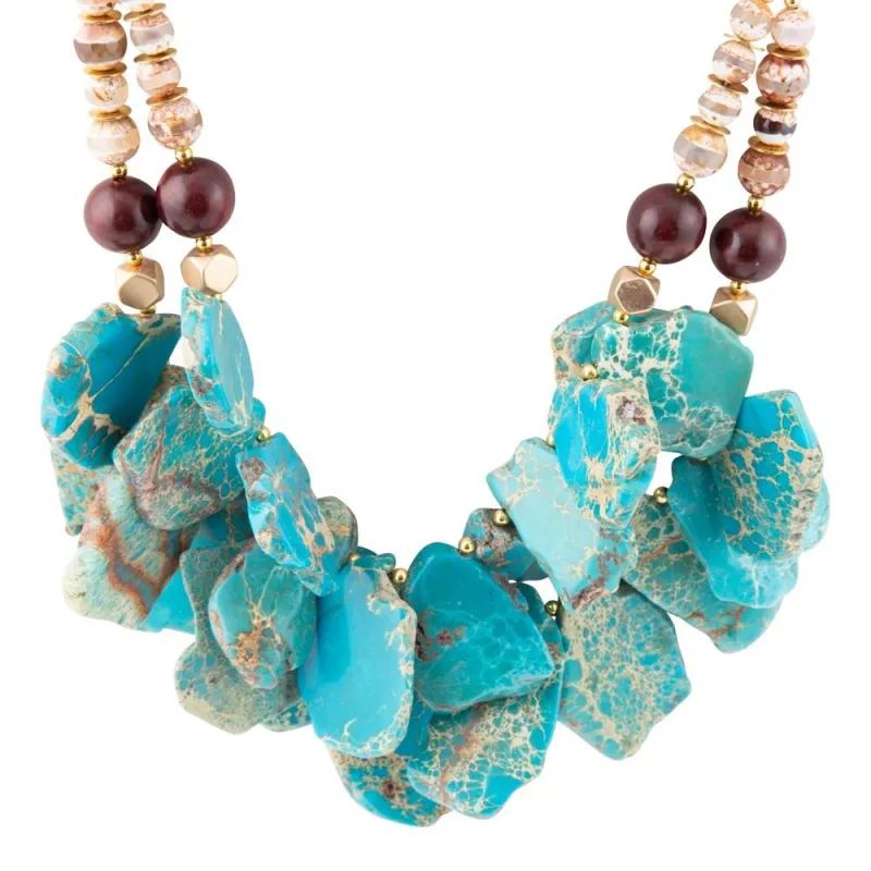 Lucia Blue Jasper and Fire Agate Golden Strand Necklace sold by Barse
